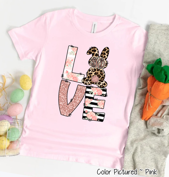 Monogram Leopard Rose Gold LOVE Bunny Tee