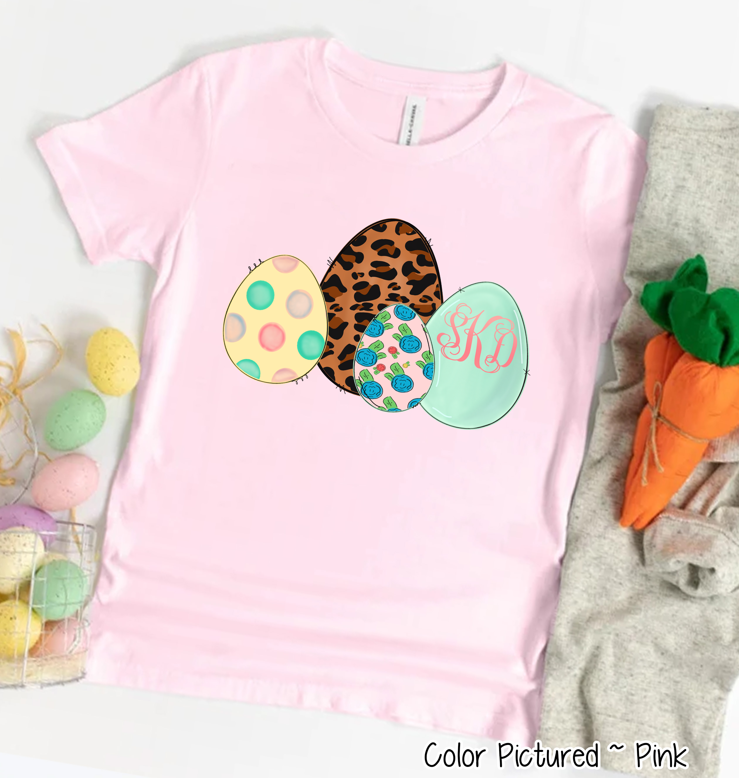 Monogram Leopard Print Easter Eggs Tee