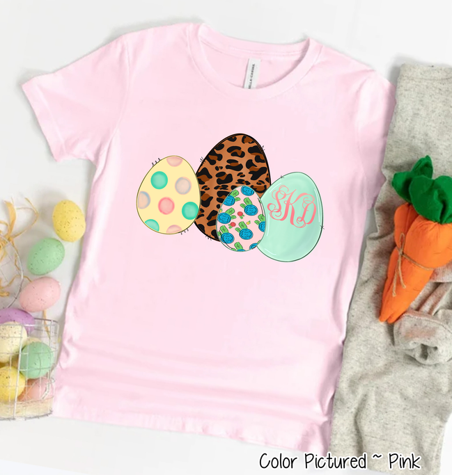 Monogram Leopard Print Easter Eggs Tee