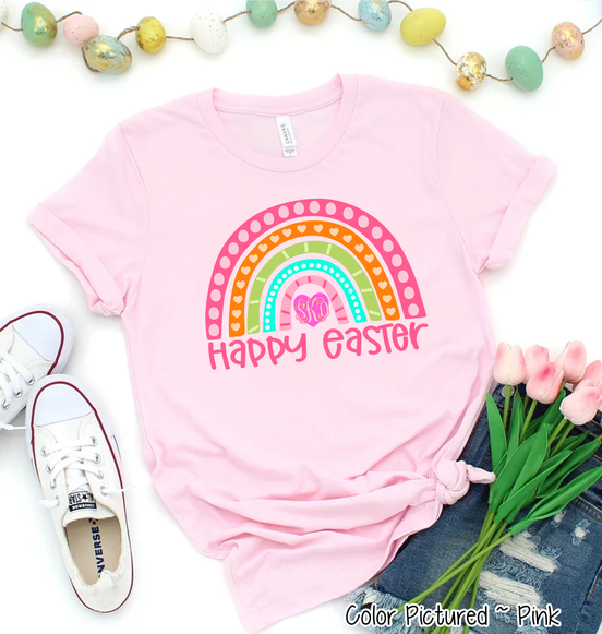 Monogram Happy Easter Rainbow Tee