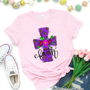 Purple Leopard Watercolor Faith Cross Easter Tee