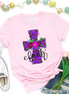 Purple Leopard Watercolor Faith Cross Easter Tee