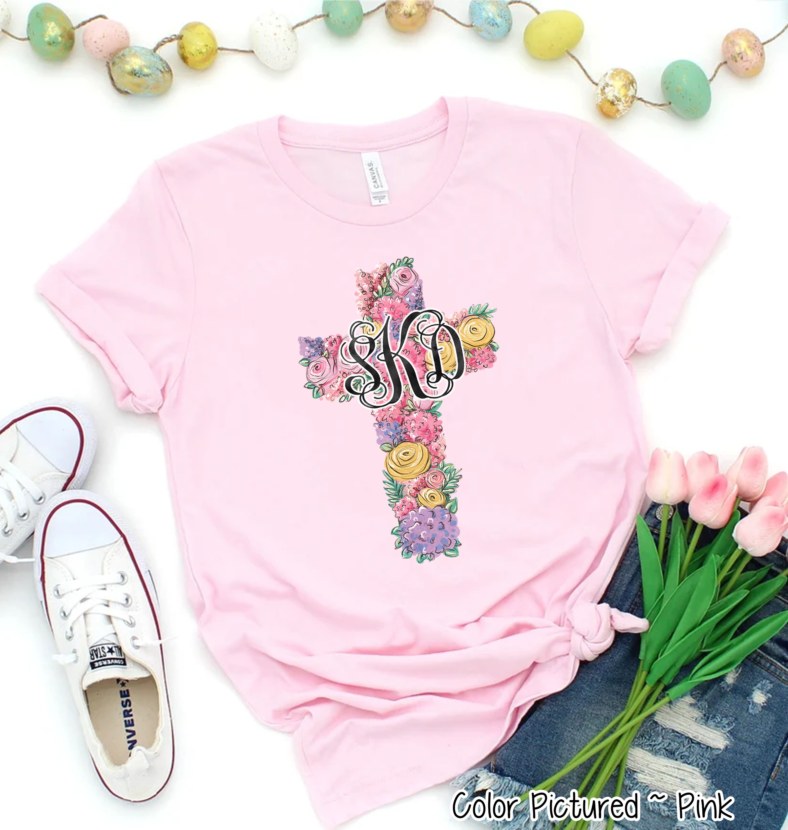 Monogram Floral Cross Tee