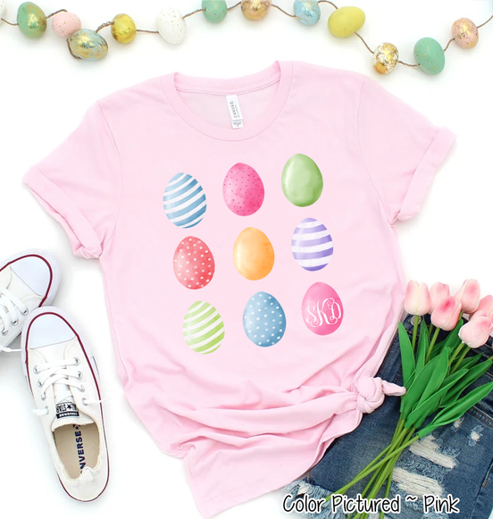 Monogram Watercolor Easter Eggs Tee