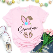 Cheetah Leopard Print Bunny Ears with Grandma Easter Tee