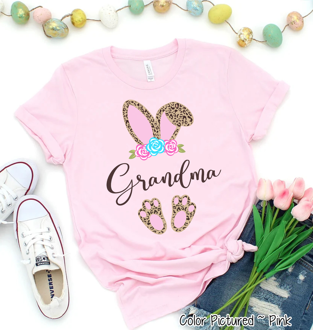 Cheetah Leopard Print Bunny Ears with Grandma Easter Tee
