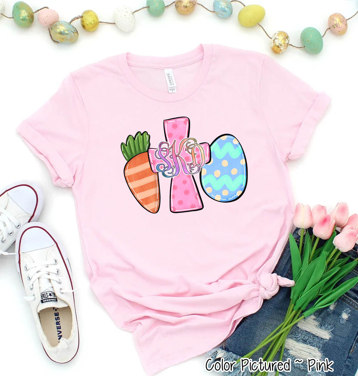 Monogram Carrot Cross & Egg Easter Tee