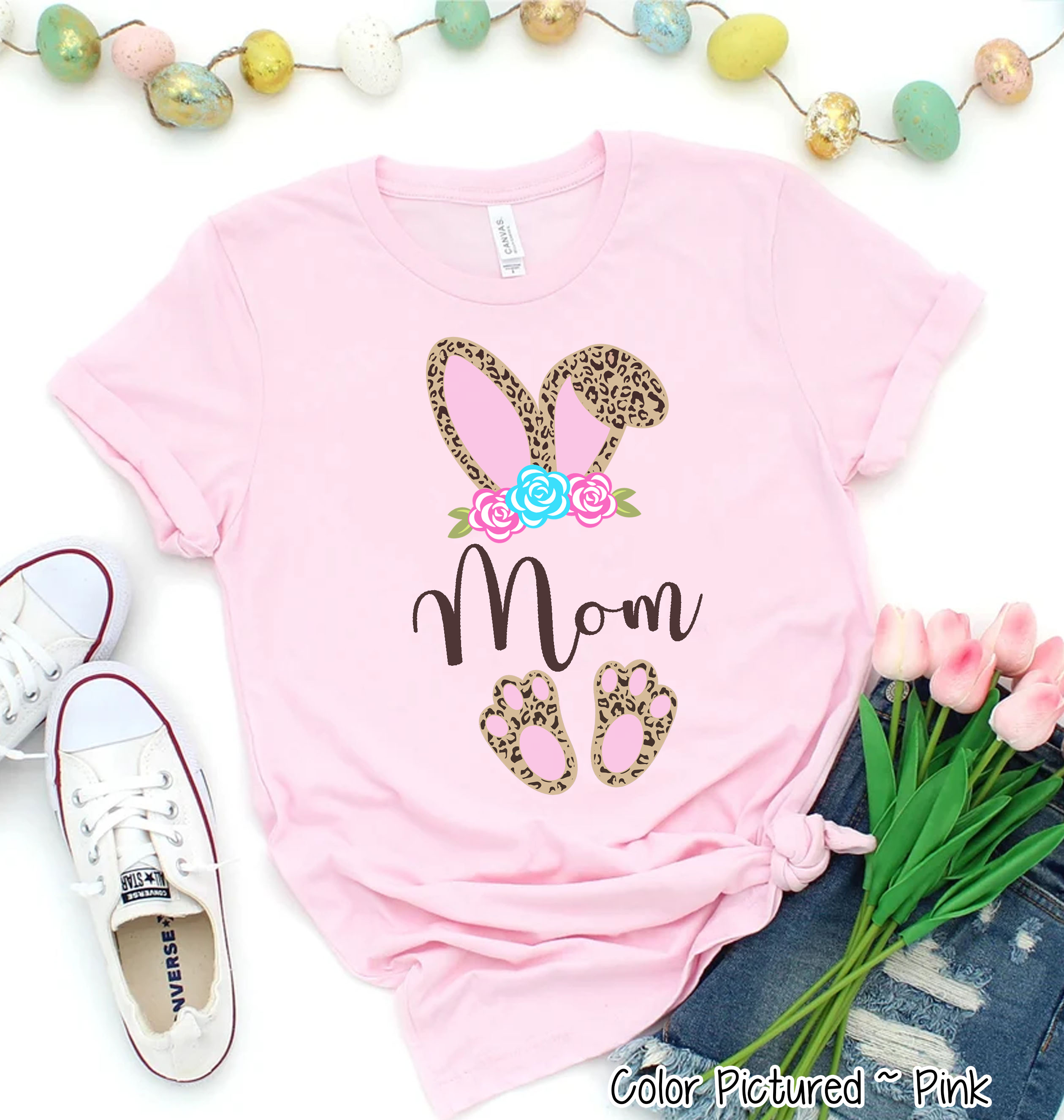 Cheetah Leopard Print Bunny Ears with Mom Easter Tee