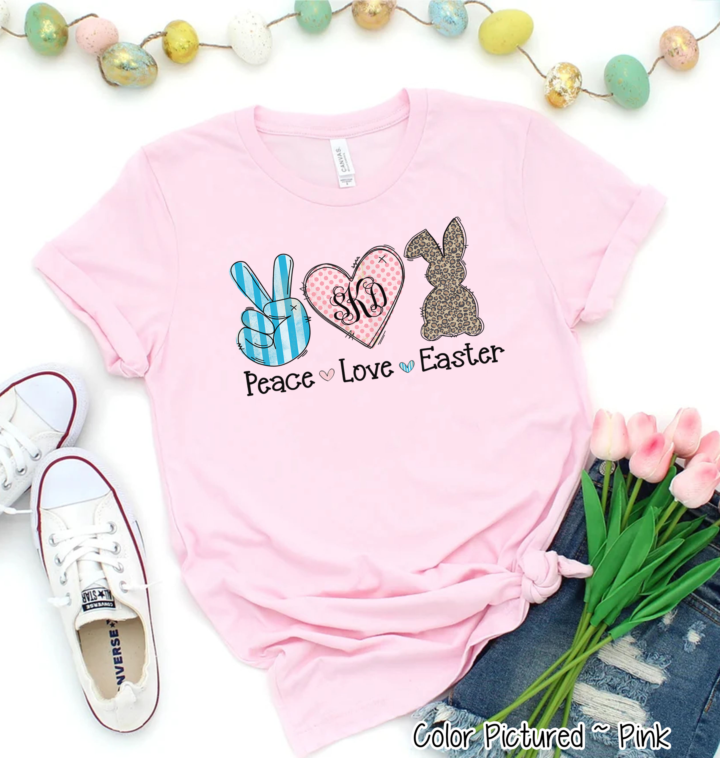 Monogram Peace, Love, Easter Bunny Tee