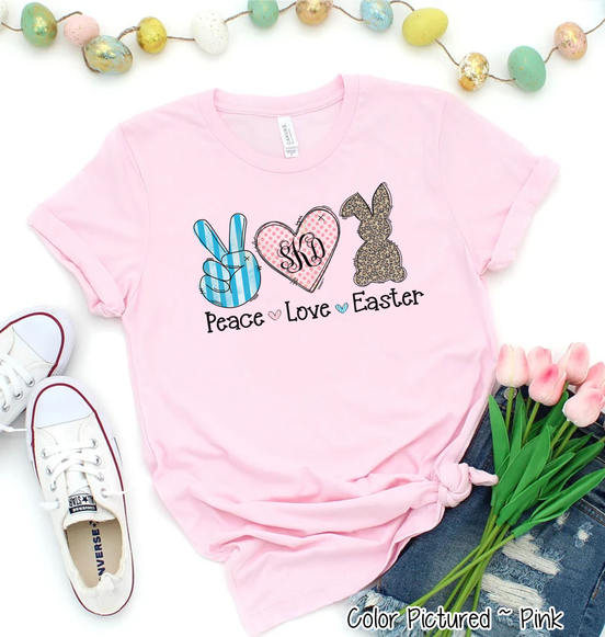 Monogram Peace, Love, Easter Bunny Tee