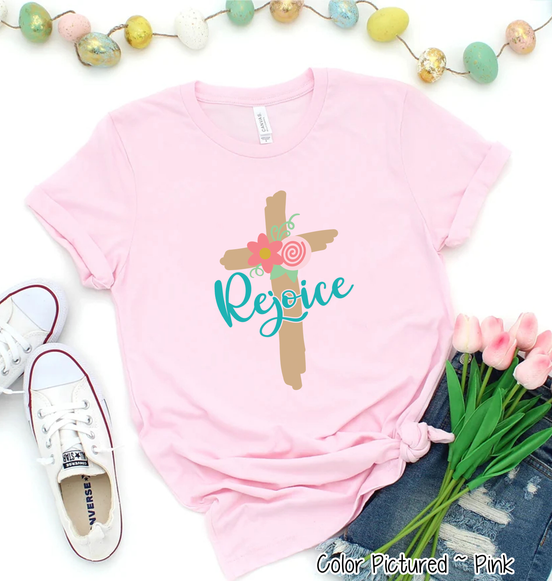 Rejoice Floral Cross Easter Tee