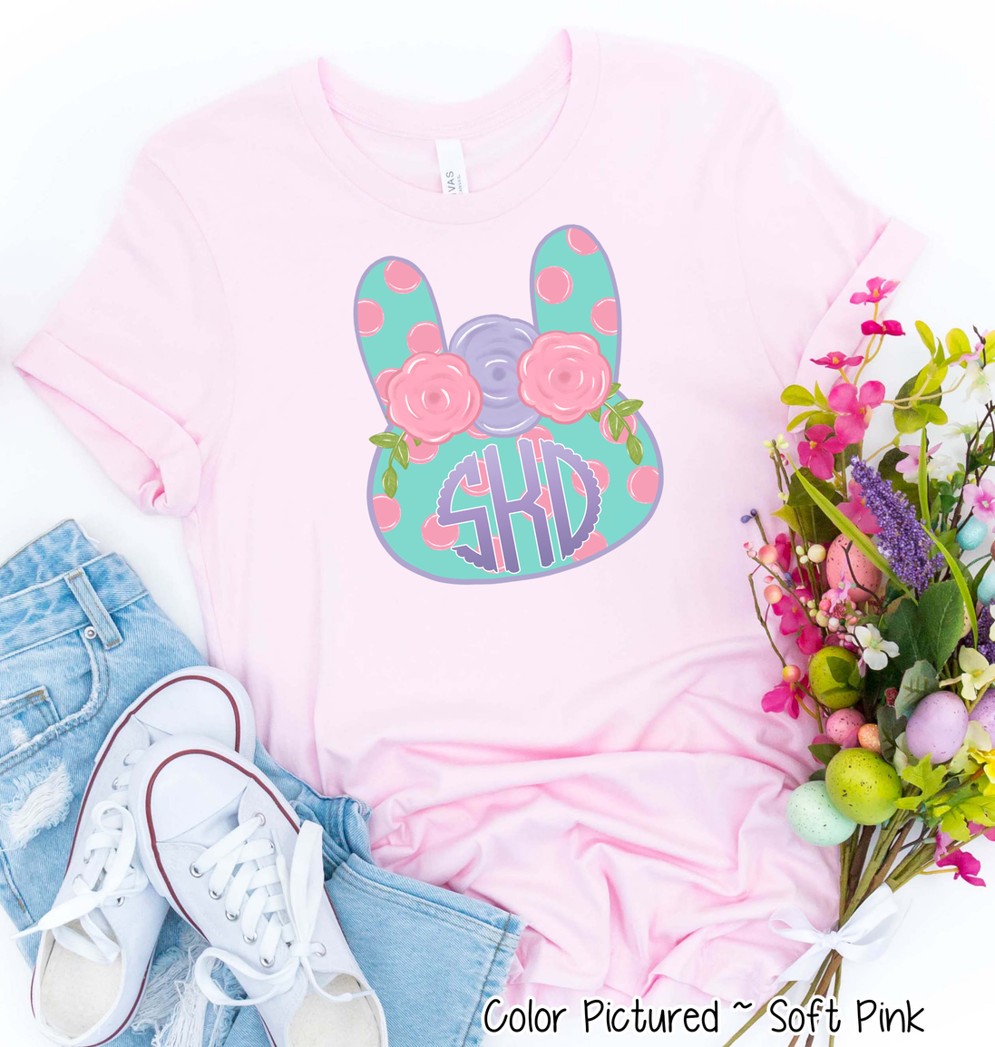 Monogram Polka Dot Bunny Head Easter Tee
