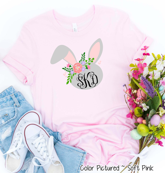 Monogram Floral Bunny Head Easter Tee