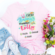 Personalized Shirt For Lolly Every Bunny's Favorite & Easter Eggs with Custom Grandkids Name Easter Day Tee