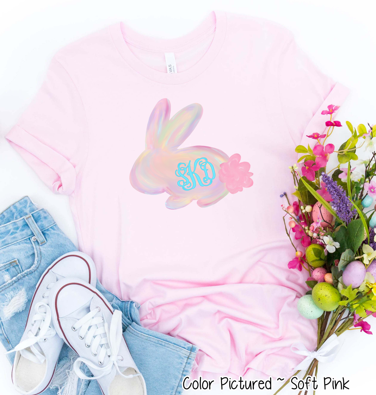 Monogram Watercolor Bunny Easter Tee