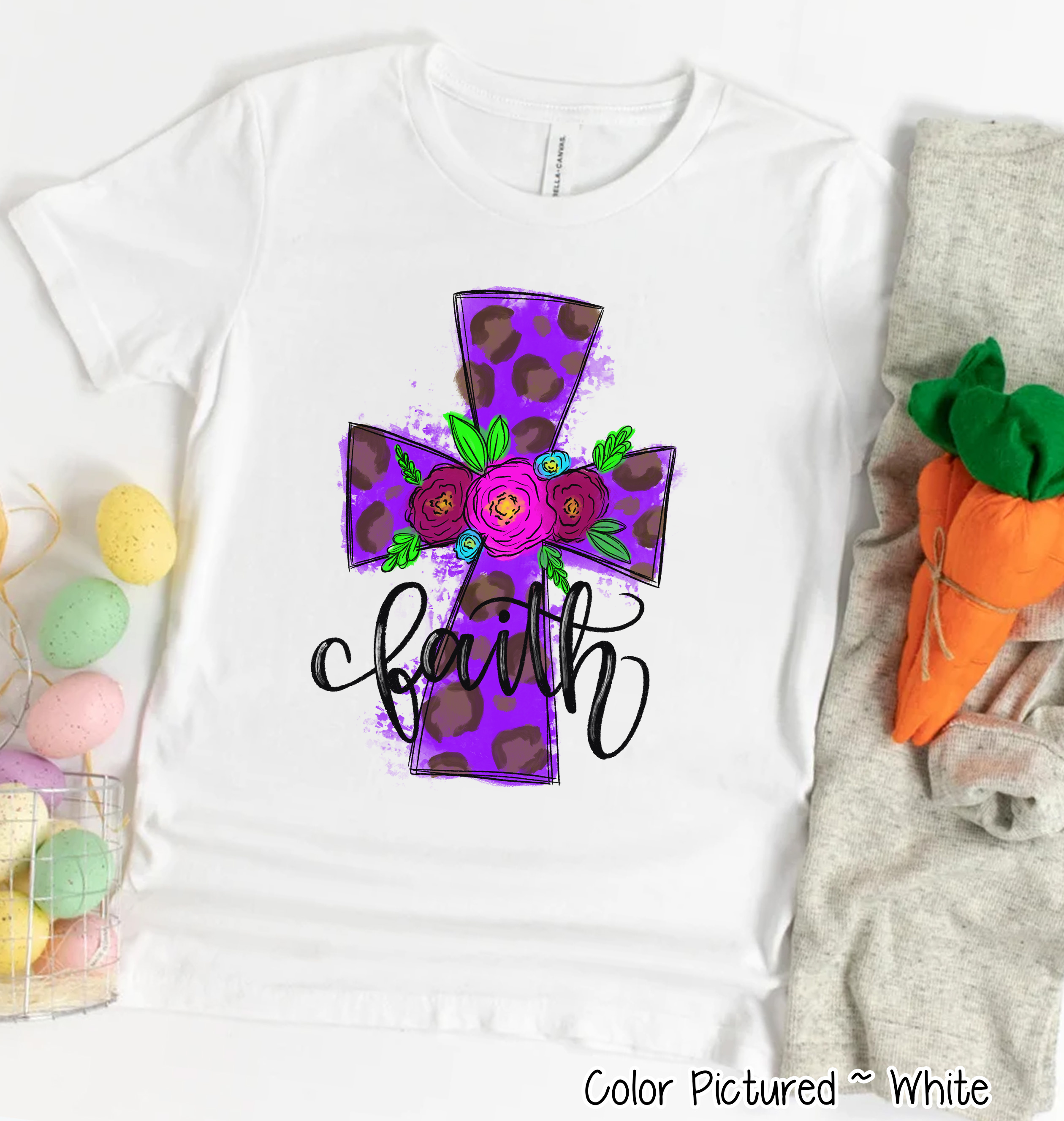 Purple Leopard Watercolor Faith Cross Easter Tee