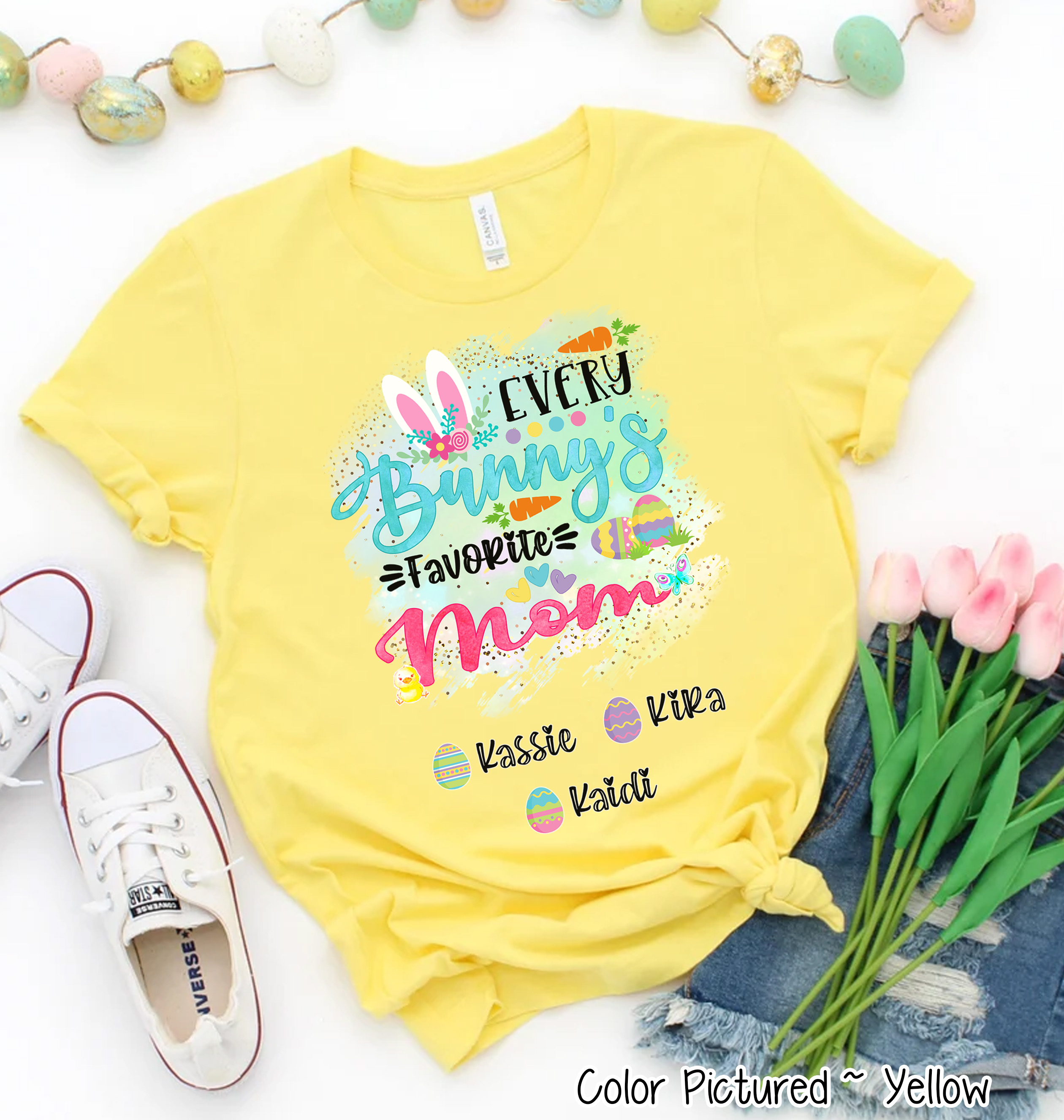 Personalized Shirt For Mom Every Bunny's Favorite & Easter Eggs with Custom Kids Name Easter Day Tee