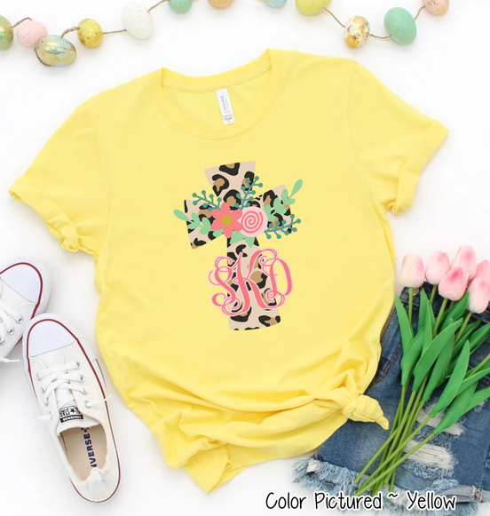 Monogram Floral Leopard Cross Tee