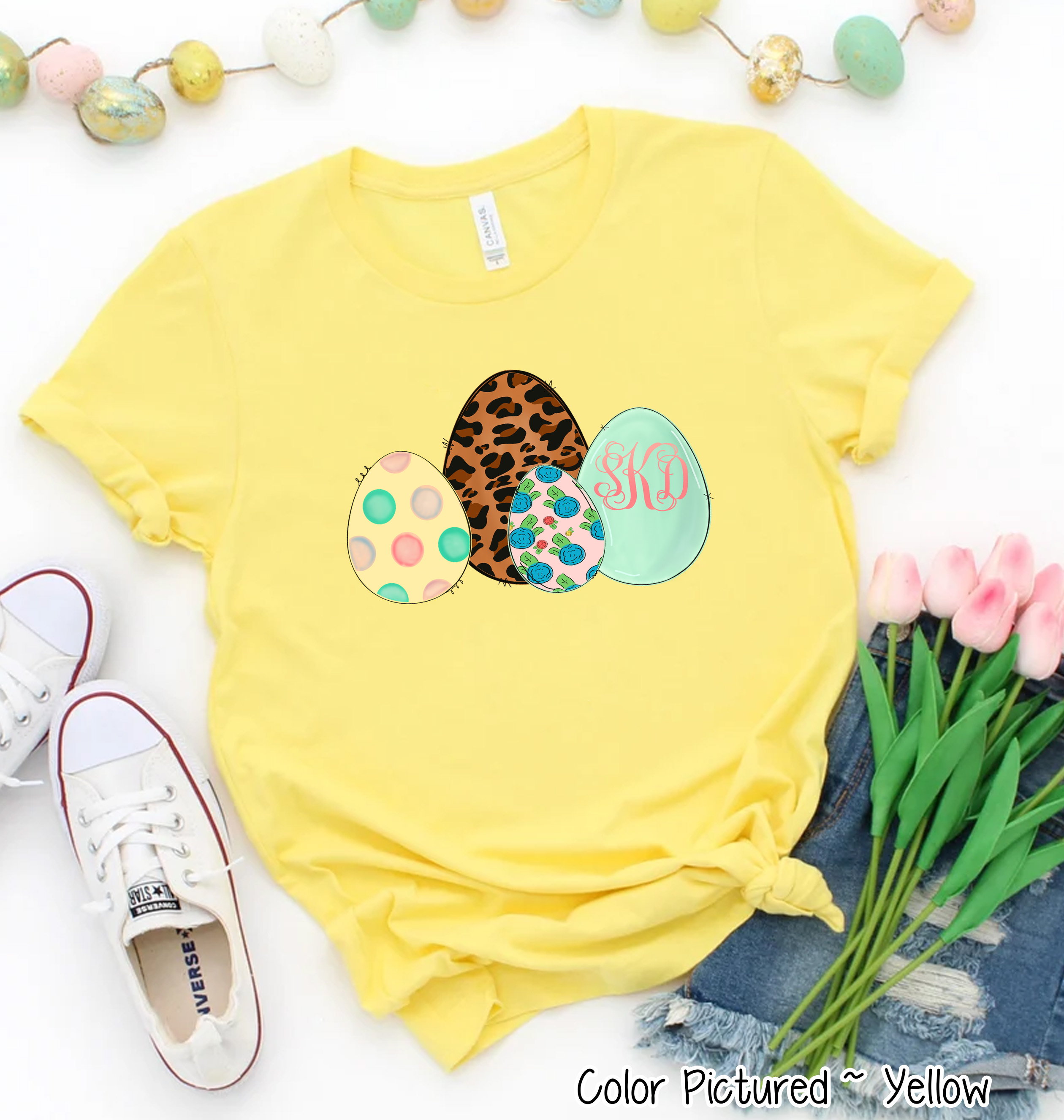 Monogram Leopard Print Easter Eggs Tee