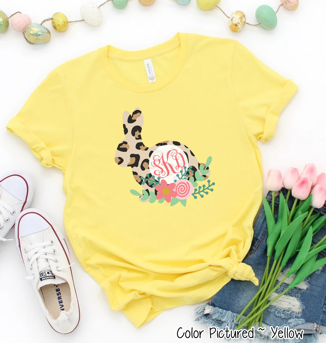 Monogram Leopard Print Easter Rabbit Tee
