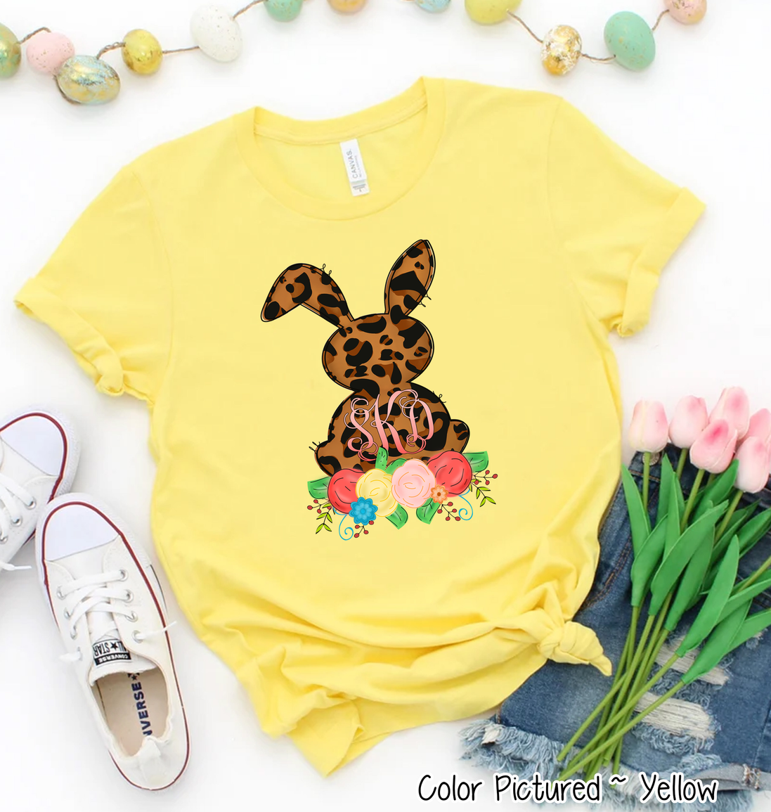 Monogram Leopard Print Easter Bunny Tee