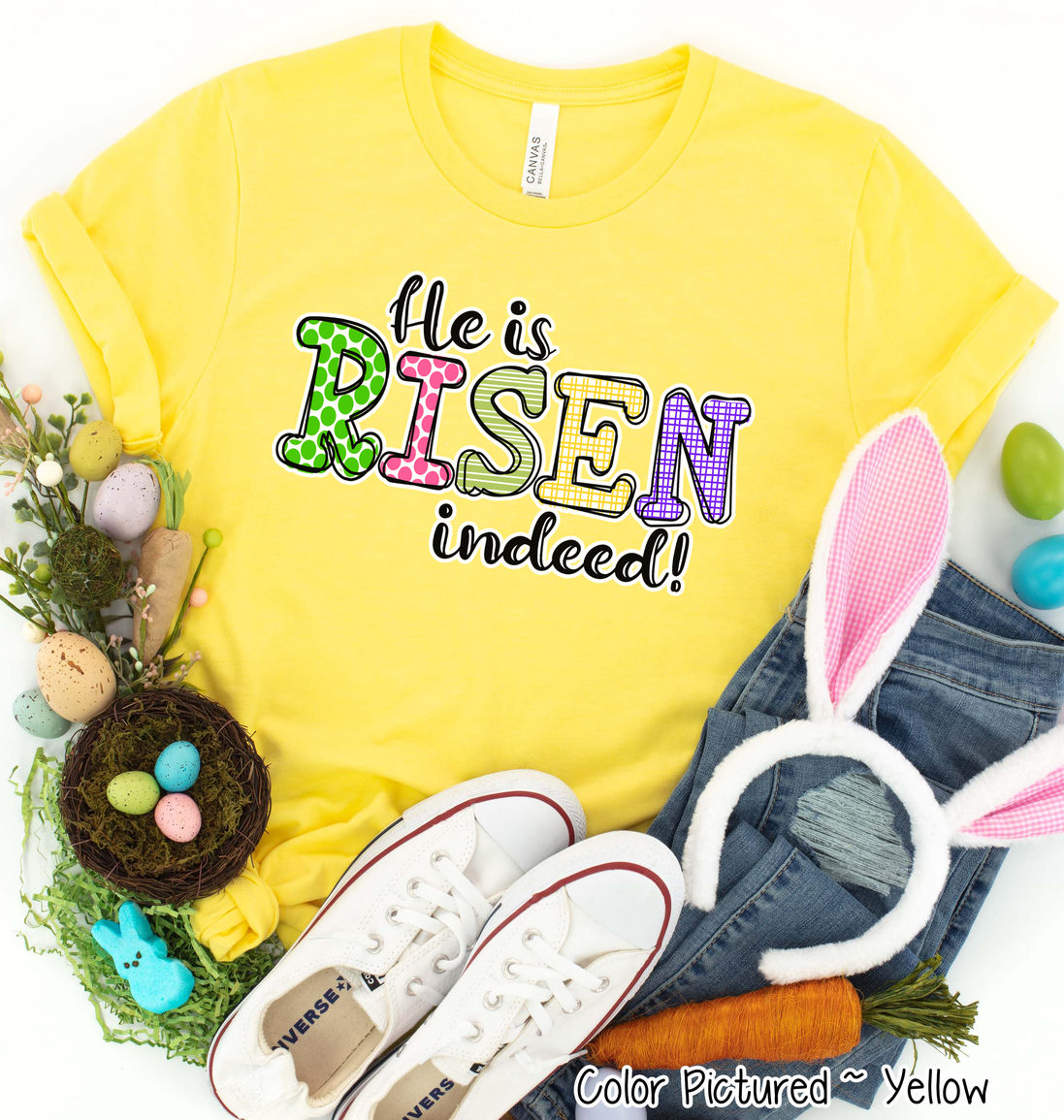 He Is Risen Indeed Colorful Christian Easter Tee