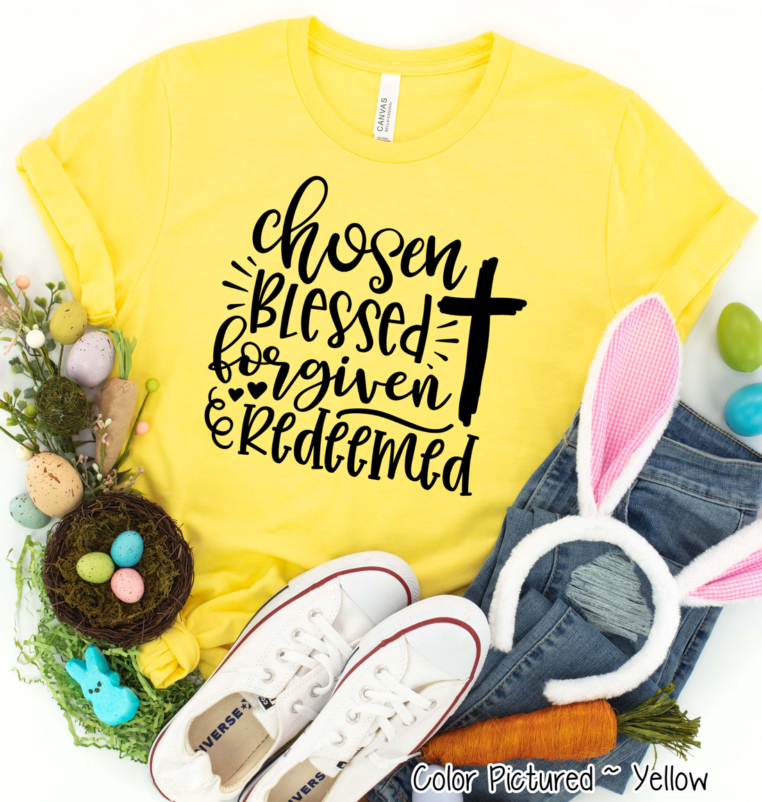 Chosen, Blessed, Forgiven, Redeemed Cross Tee