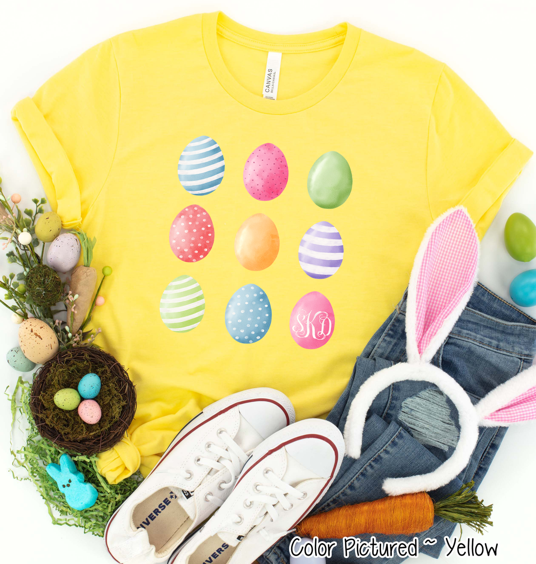 Monogram Watercolor Easter Eggs Tee