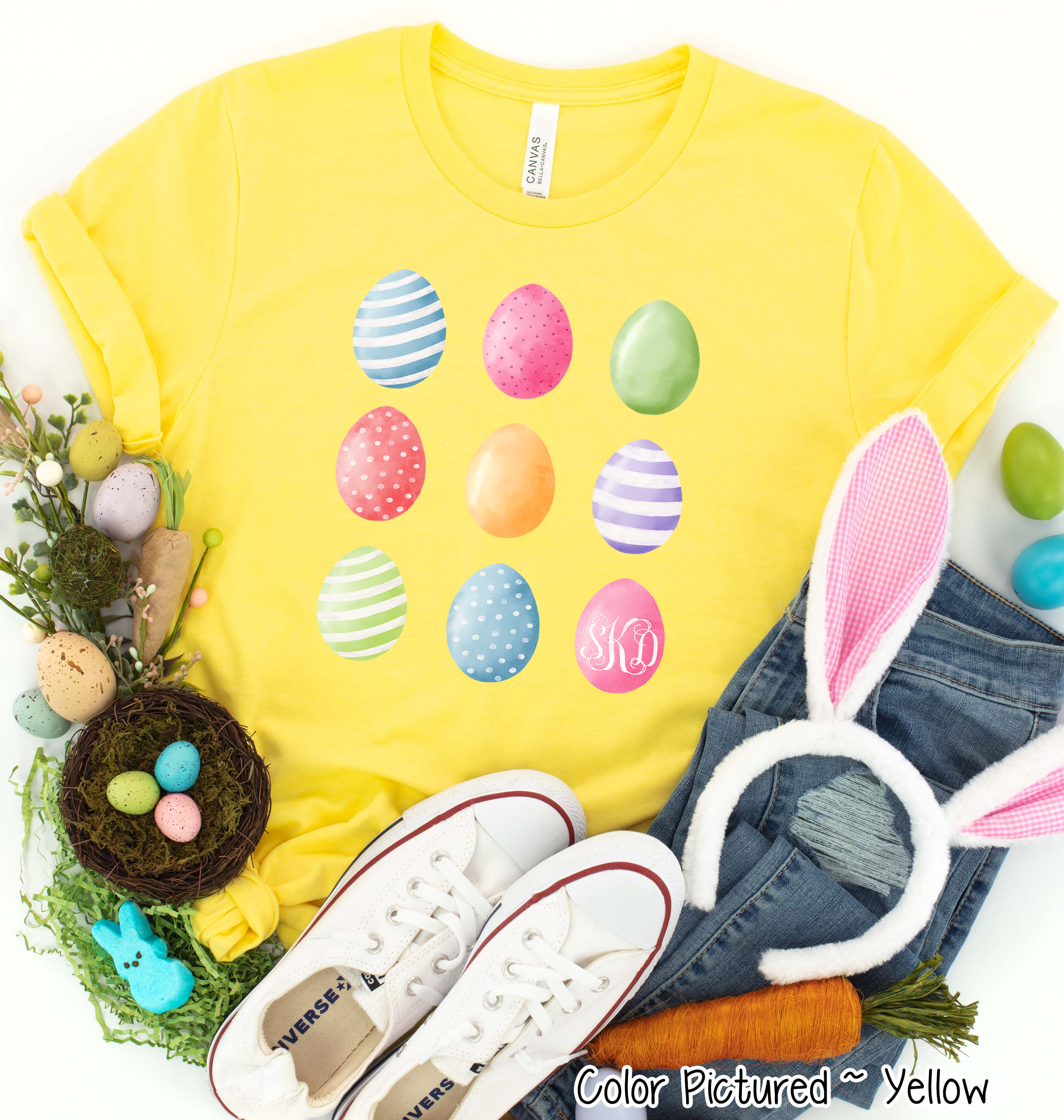 Monogram Watercolor Easter Eggs Tee