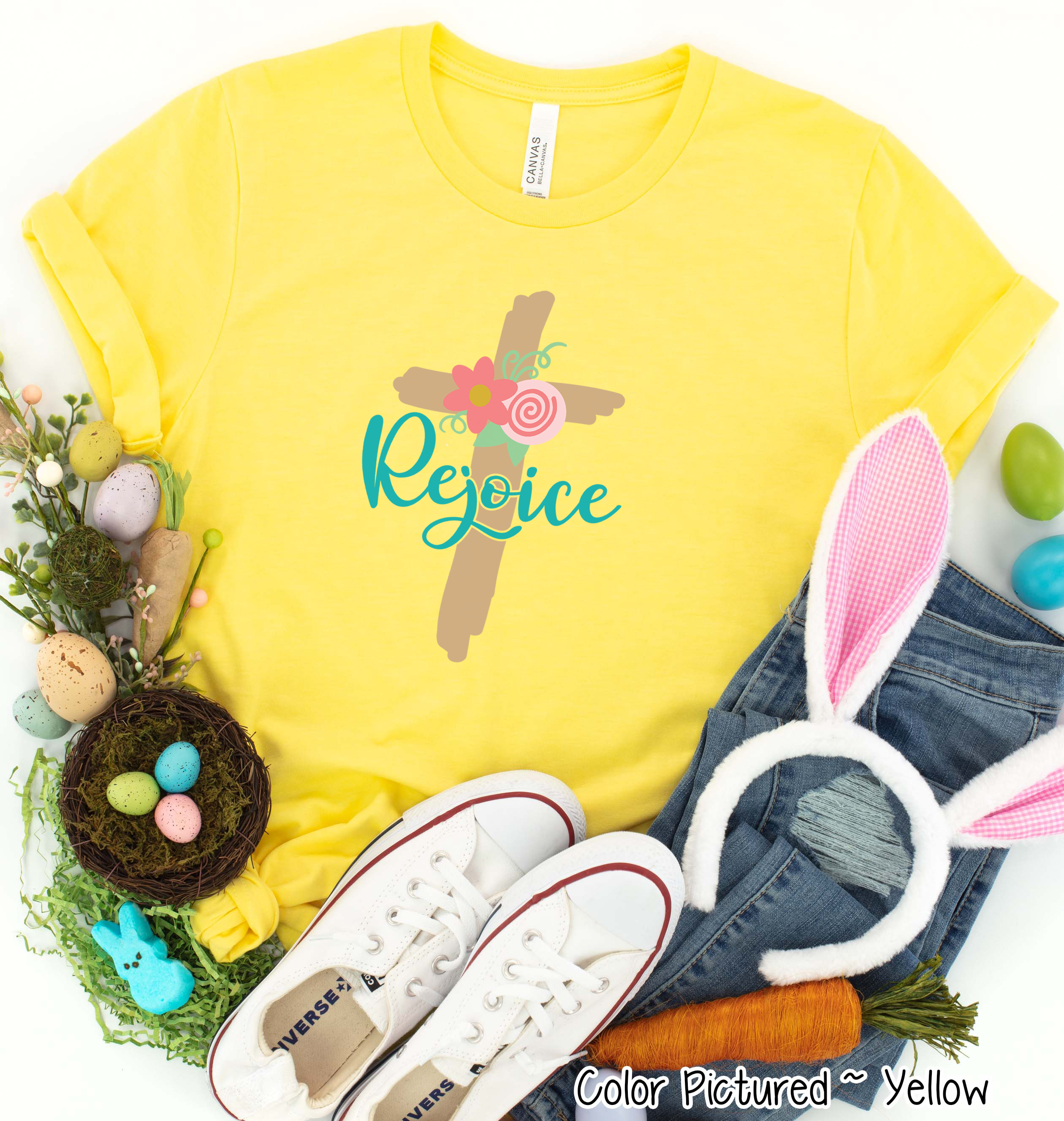 Rejoice Floral Cross Easter Tee