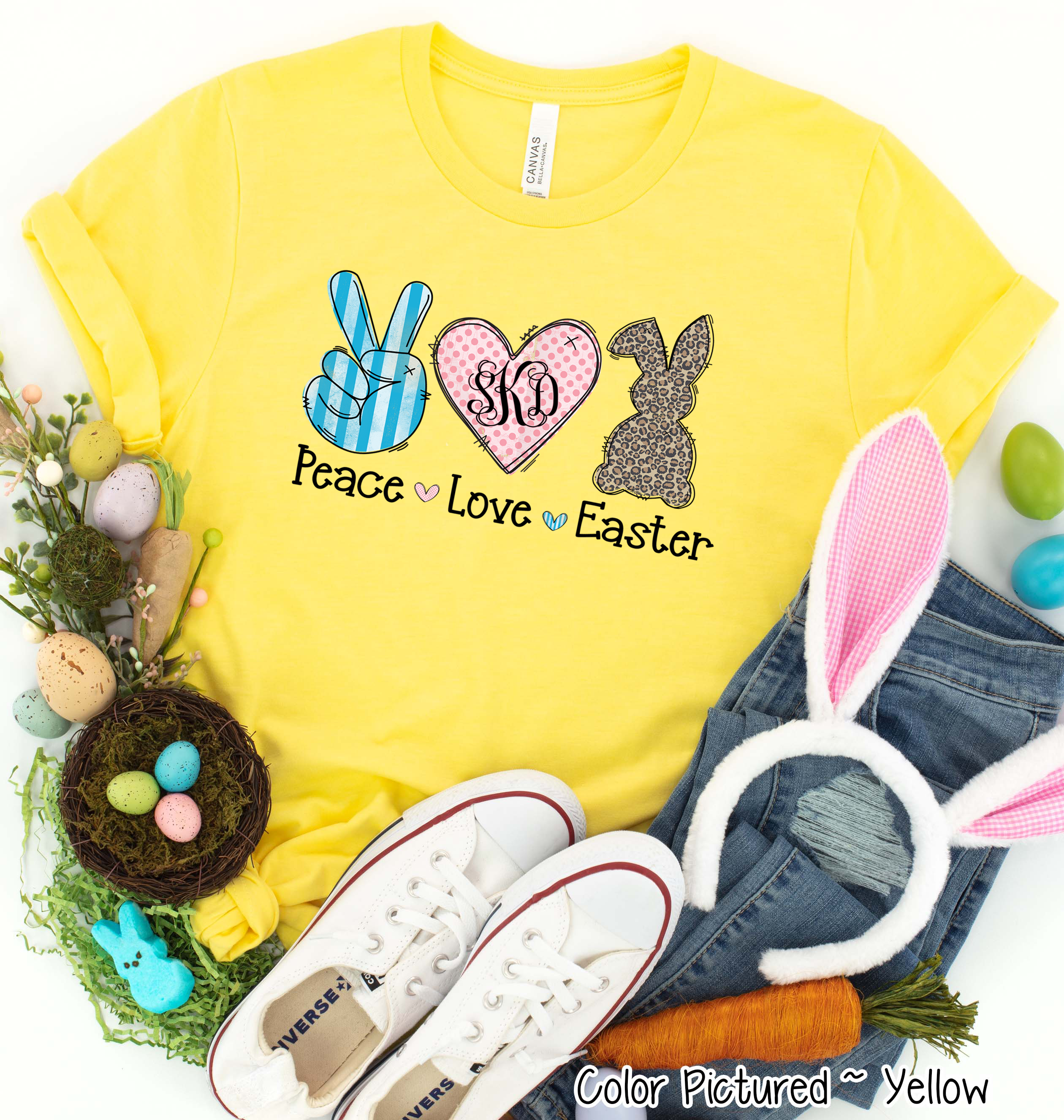 Monogram Peace, Love, Easter Bunny Tee