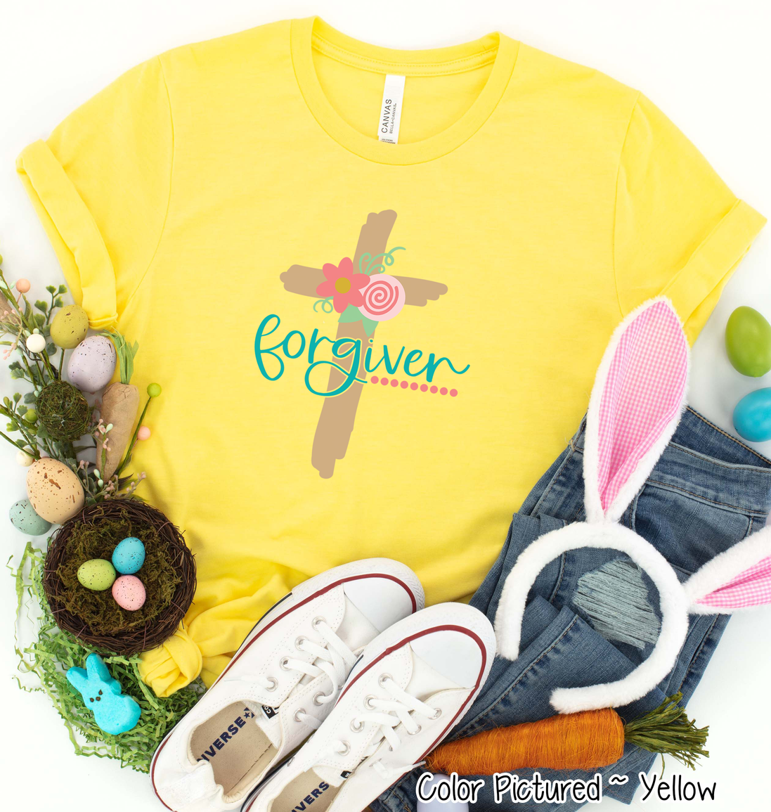 Forgiven Floral Easter Cross Tee