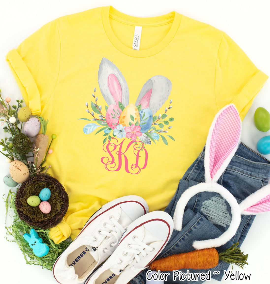 Monogram Bunny Ears with Eggs Tee