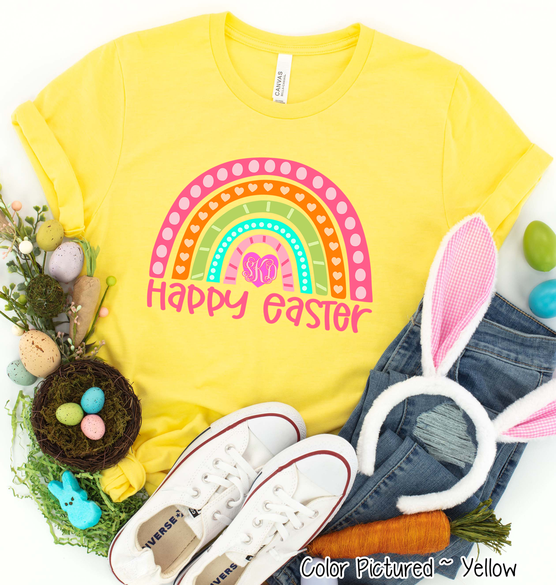 Monogram Happy Easter Rainbow Tee