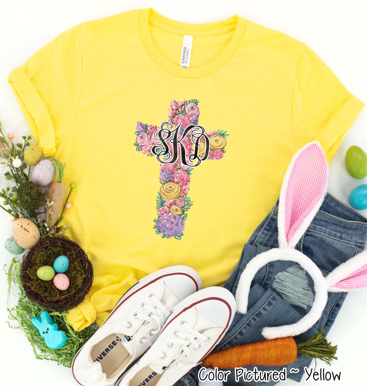 Monogram Floral Cross Tee