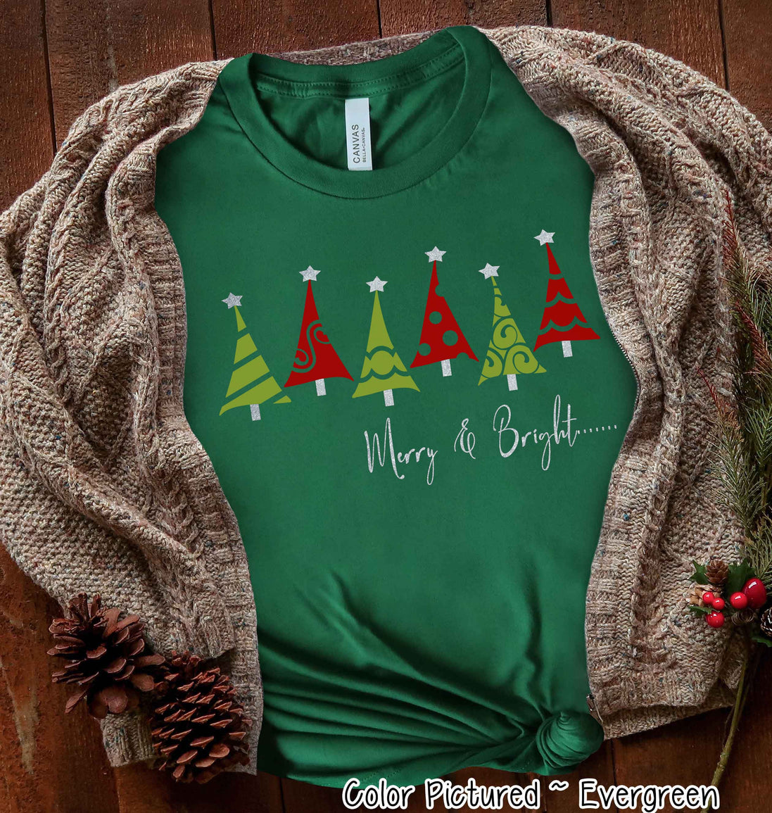 Merry & Bright Christmas Tree Row Tee