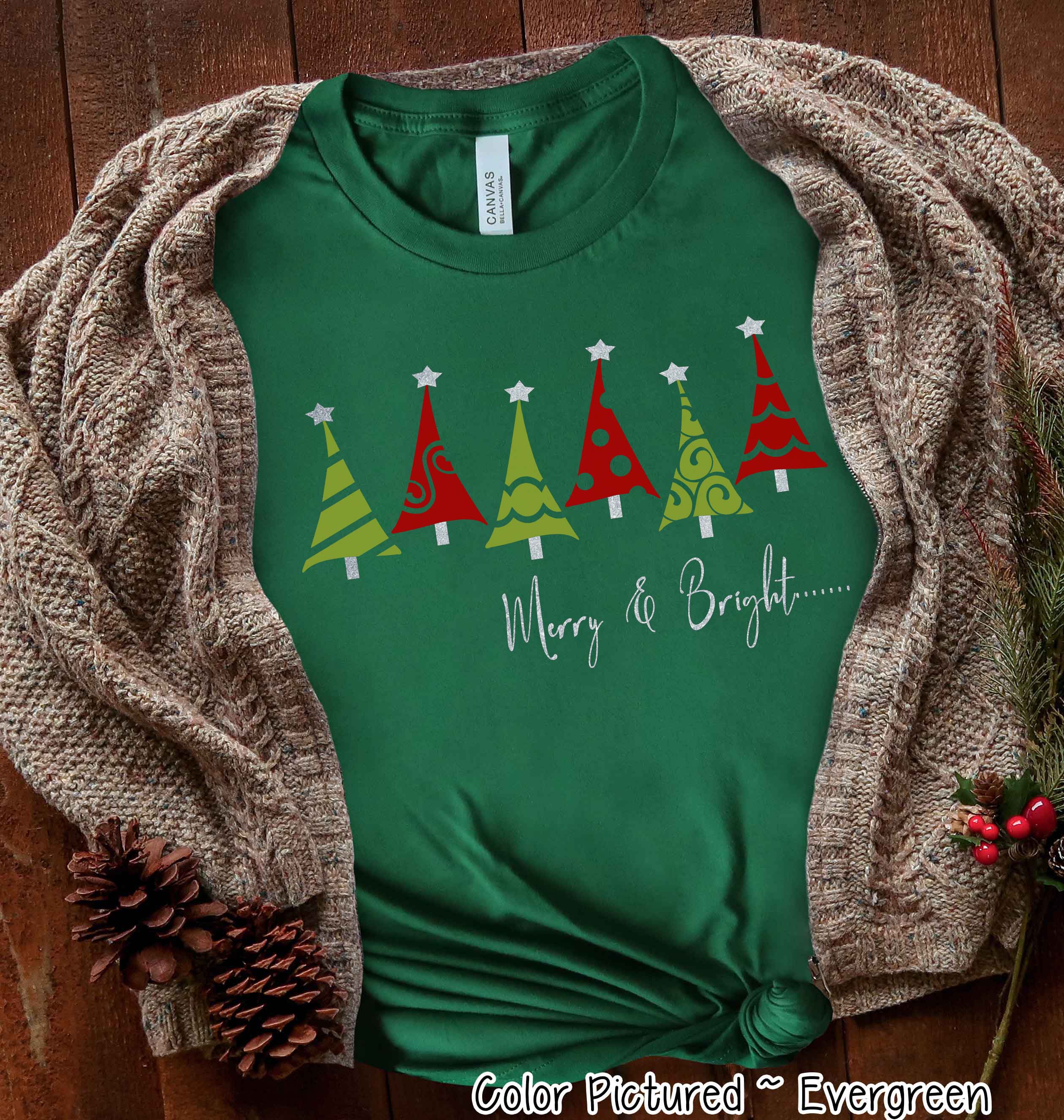 Merry & Bright Christmas Tree Row Tee