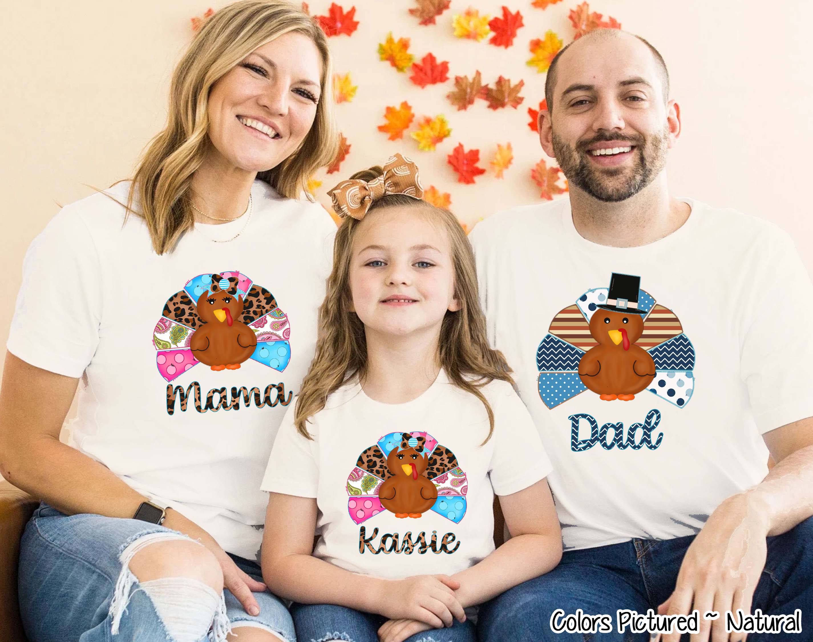 Personalized Pattern Thanksgiving Turkey Family Matching Tee