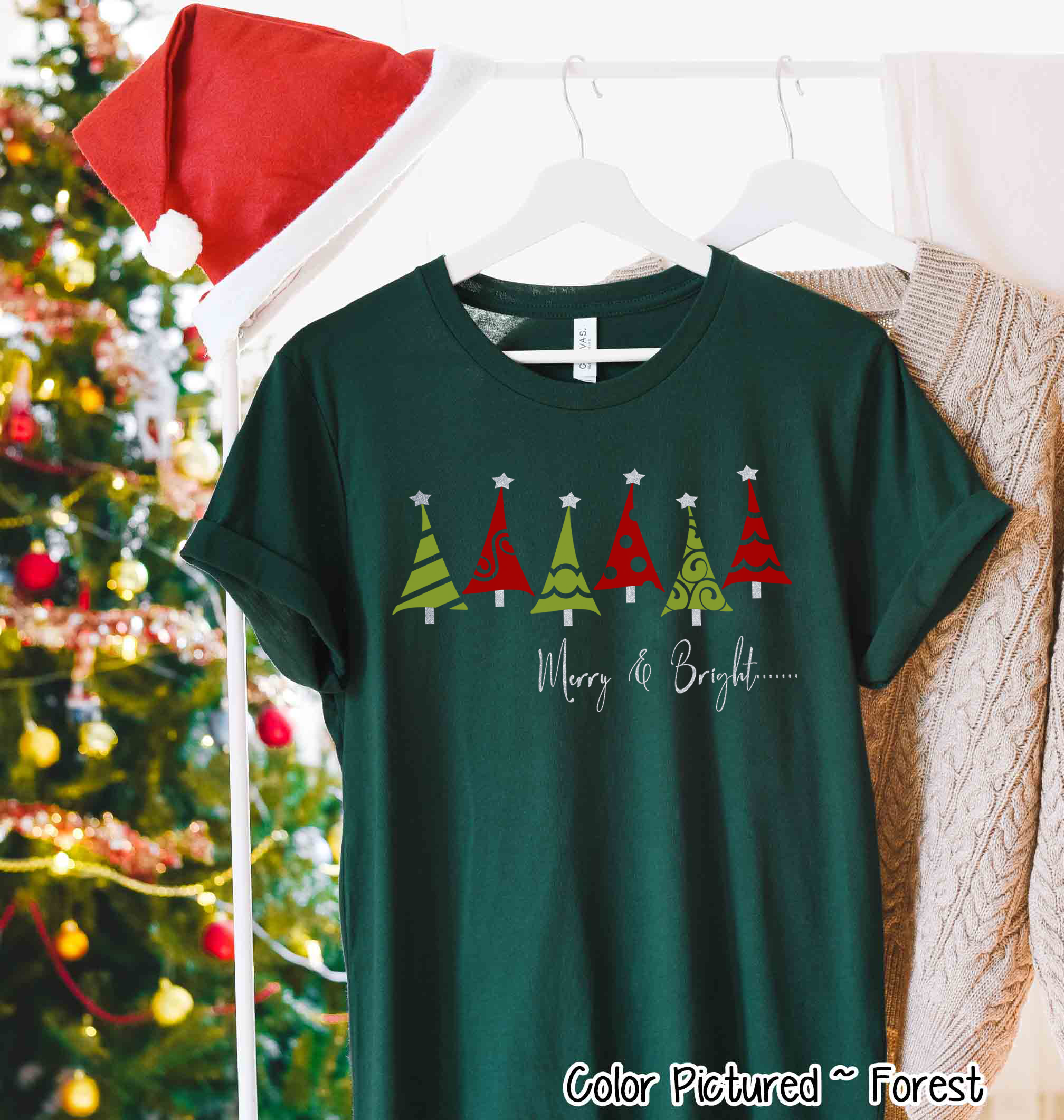 Merry & Bright Christmas Tree Row Tee