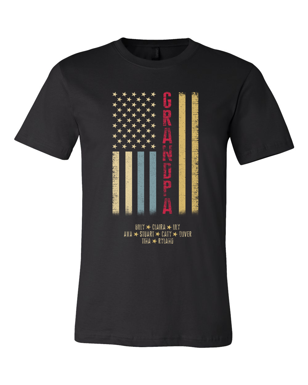 Custom Faded Patriotic Flag ~ Dad-Grandpa-Brother-Etc. Distressed Cream, Blue, Khaki Flag Tee