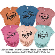 Heart Outline School Subject Teacher Tee
