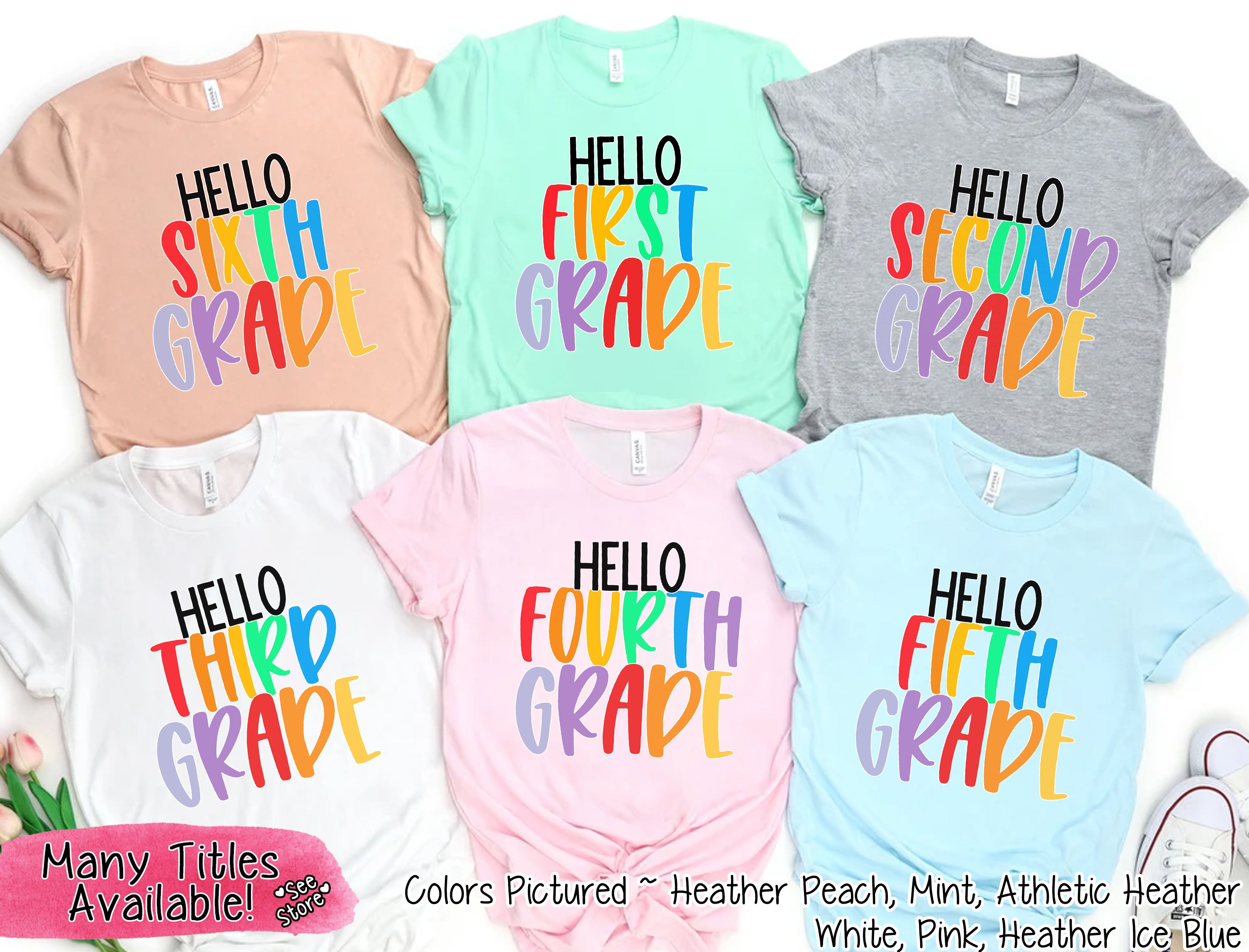 Rainbow Hello School Grade Student and Teacher Tee