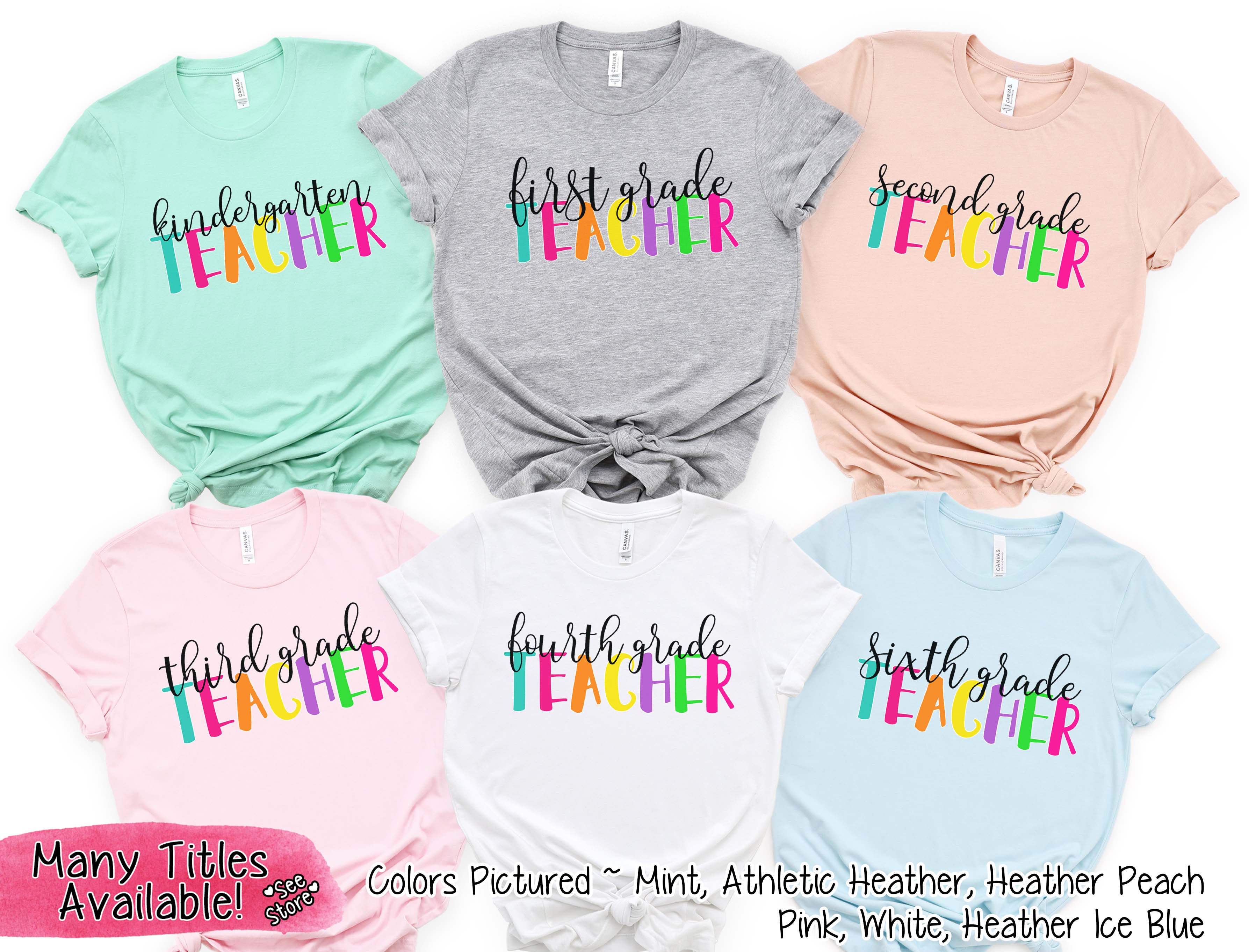 Custom Rainbow Letters School Teacher Grade Tee