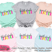 Custom Rainbow Letters School Teacher Grade Tee
