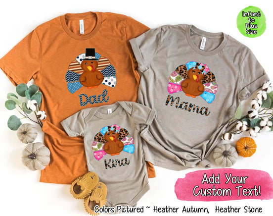Personalized Pattern Thanksgiving Turkey Family Matching Tee