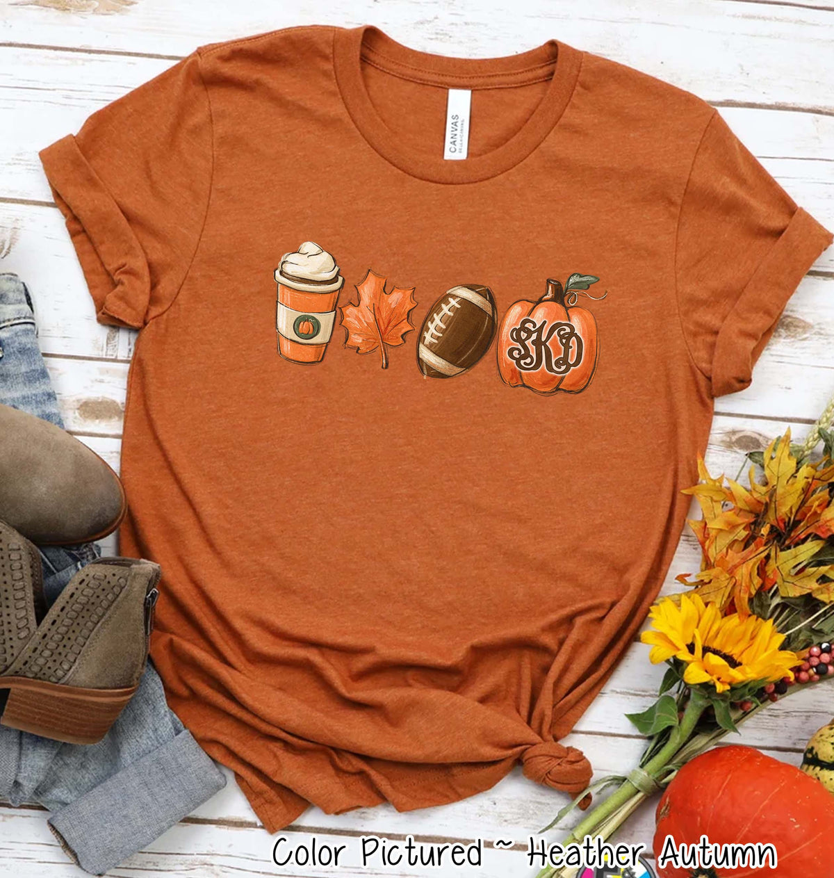 Monogram Latte Football Pumpkin Fall Tee