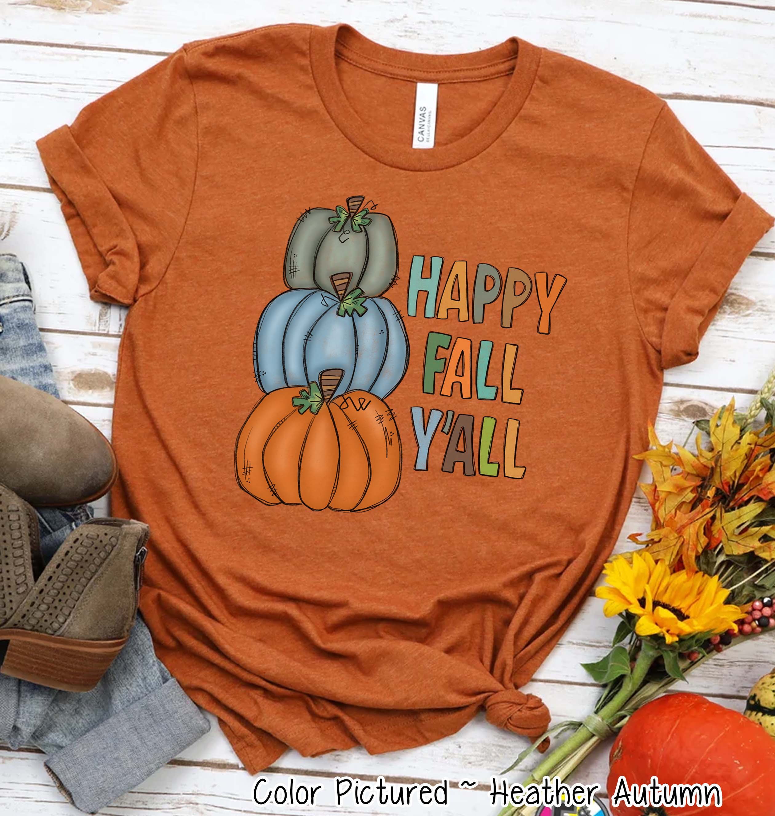 Happy Fall Yall Distress Pumpkin Stack Fall Tee