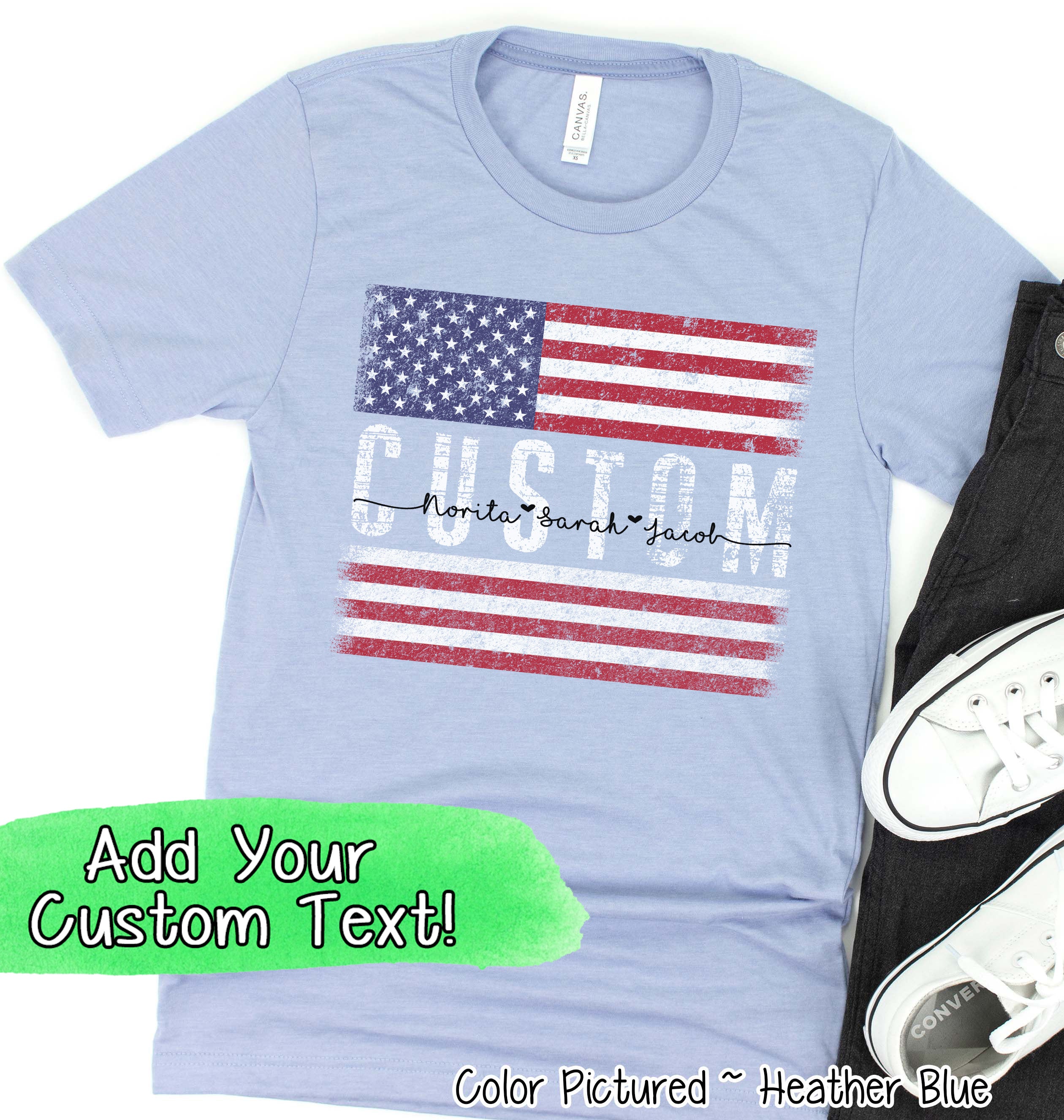 Patriotic Custom Dad-Mom-Grandpa-Grandma-Brother-Etc. Distressed Red White Blue Flag Tee
