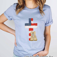 Watercolor American Flag Cross Tee with Military Boots