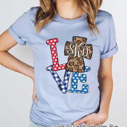 Patriotic LOVE with Leopard Cross Monogram Tee